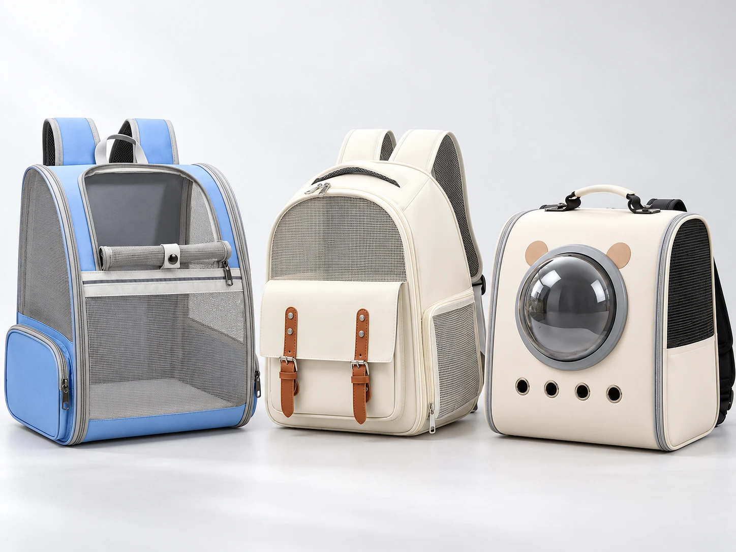 PETMERO Pet Backpack Material and Ventilation Options PETMERO pet backpack styles with different mesh coverage and ventilation structures