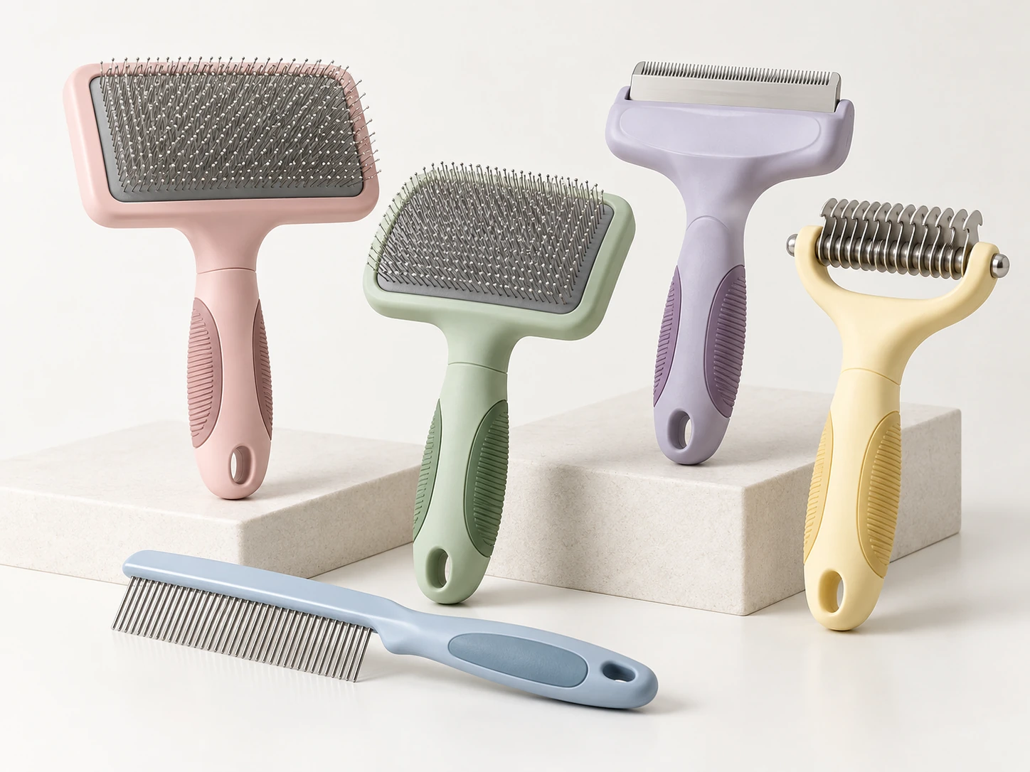 PETMERO slicker brushes, deshedding tools, grooming rake and comb in a coordinated product range