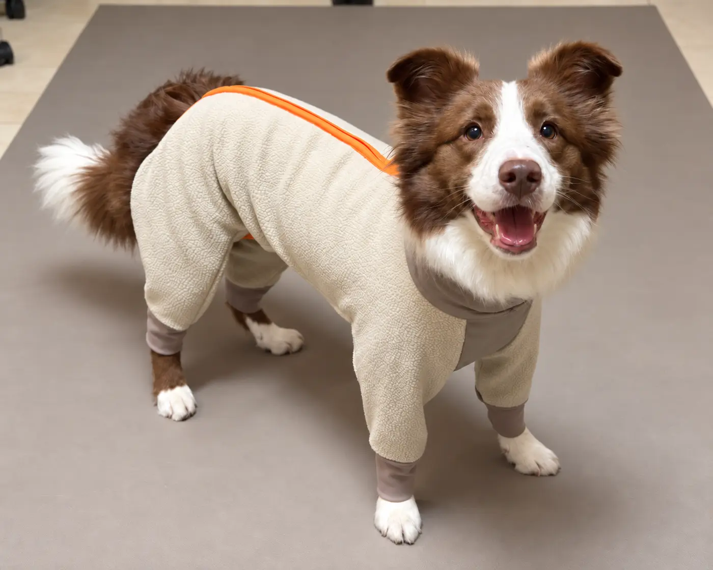 Border collie wearing lightweight everyday dog apparel.