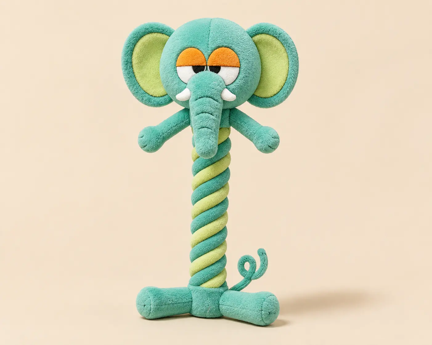 Green elephant-shaped dog toy with a twisted rope body.